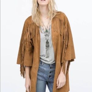 Zara fringed faux suede jacket Blk.